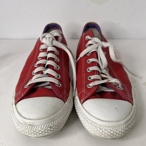 Chuck Taylor Red Leather Converse Sneakers Sz 10.5 - Picture 3 of 11